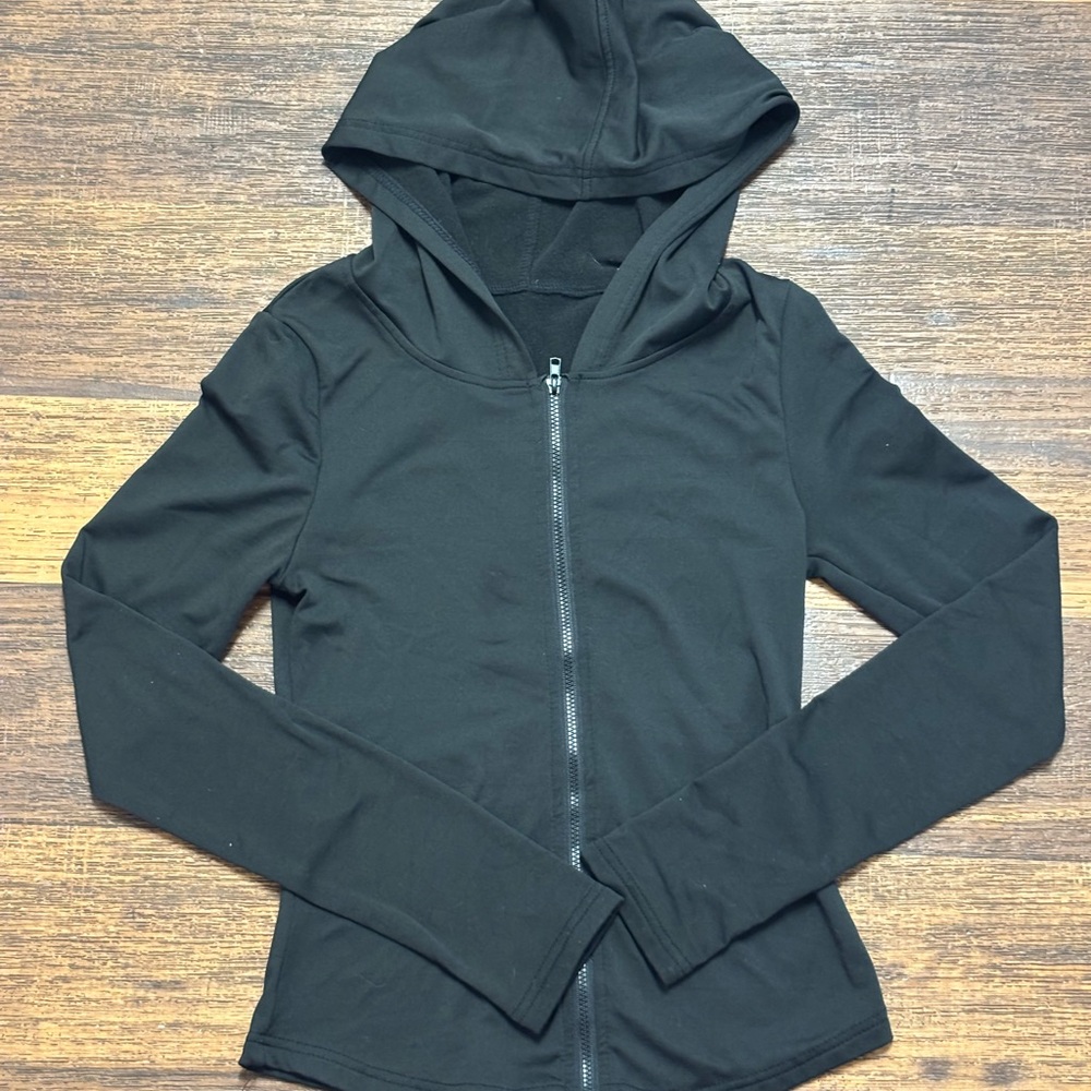 Women's Black Hooded Zip Jacket - Sleek Lightweight Layer